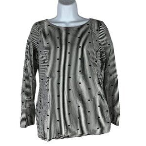 Talbots Petites Women's Black & White Striped Long Sleeve Blouse Size S